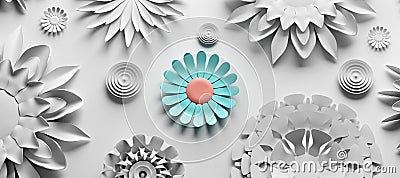 White paper flowers elegant minimalist background Cartoon Illustration