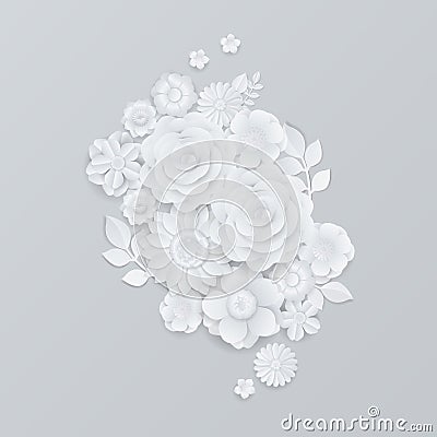 White paper flowers wreath on gray background Vector Illustration