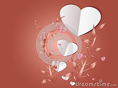 White paper heart and trees on red shadow background . Vector Illustration