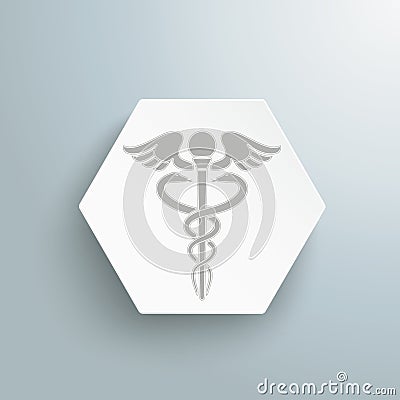 White paper hexagon health aesculapian staff Vector Illustration