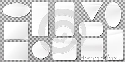 White paper labels. Blank label stickers, sticky papers tags and sign shapes vector set Vector Illustration