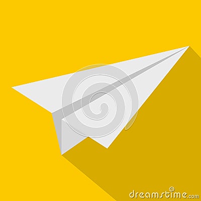 White paper plane icon, flat style Vector Illustration