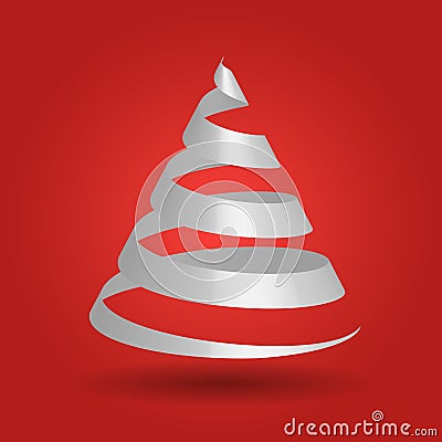 White paper ribbon folded in a shape of Christmas tree Vector Illustration