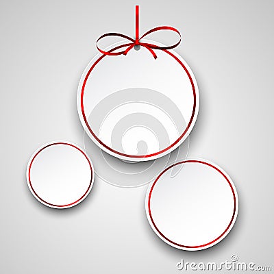 White paper round holiday labels. Vector Illustration