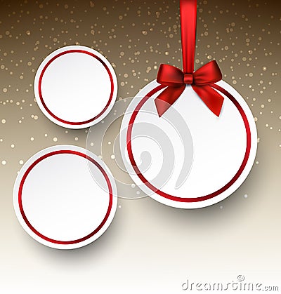 White paper round holiday labels. Vector Illustration