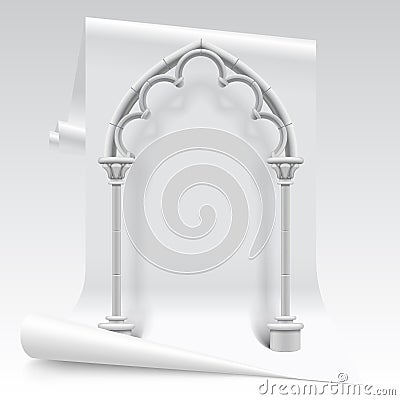 White paper sheet and gothic arch model Vector Illustration