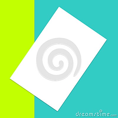 White paper sheet on green paper background. Stock Photo