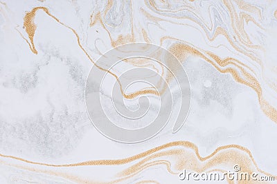 White paper sheet texture background. Flowing colors. Golden and silver fluid color pattern Stock Photo