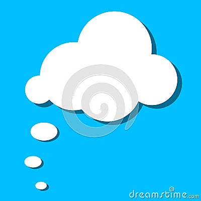 White paper thought bubble on blue background. Cloud speech frame icon. Think balloon silhouette design. Vector illustration Vector Illustration