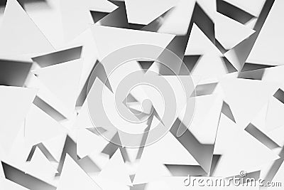 White paper triangles as energy cocky abstract random pattern in bright light with black strict shadows, sharp angles, top view. Stock Photo