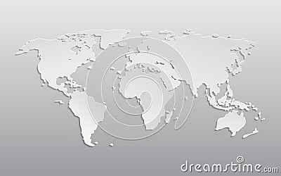 White paper world map. 3d atlas Earth with continents america, europe, asia, africa. Graphic planet with shadow. Politic Vector Illustration