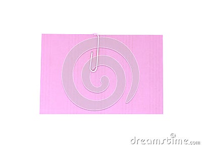A white paperclip with blank pink notepaper. Pink sheet for your message or adding more text. Memo note with paper clip Stock Photo