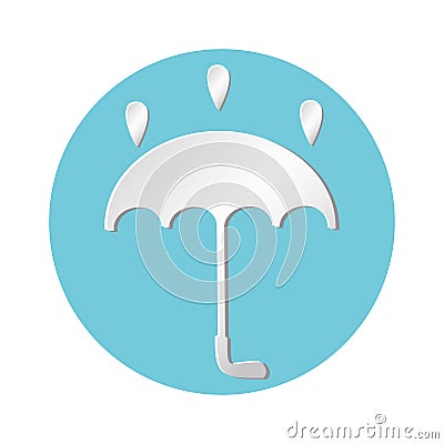 White papercut umbrella icon with raindrops. Vector illustration Vector Illustration