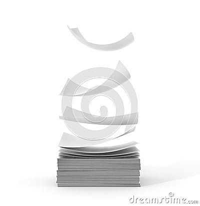 White papers falling up on white background. Cartoon Illustration