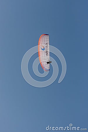 White paraglider over Lima, Peru Editorial Stock Photo