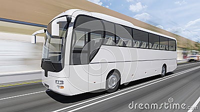 White Passenger Bus Moving on the Road in Daylight Stock Photo