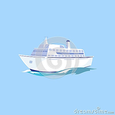 White Passenger Ship on the Water. Vector Vector Illustration