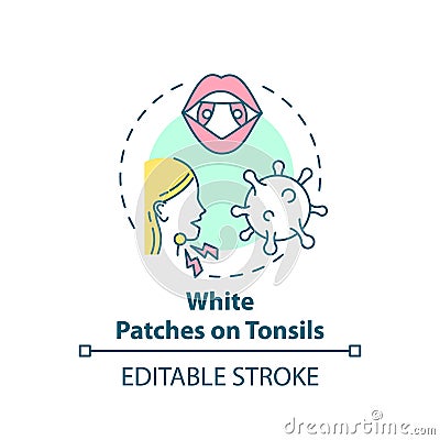 White patches on tonsils concept icon Vector Illustration