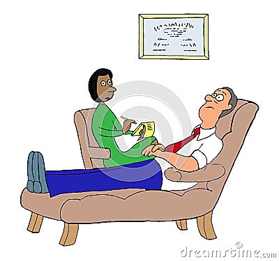 White patient complains to black therapist Stock Photo