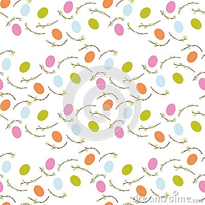 White pattern with cherry fower and easter egg. Vector Illustration