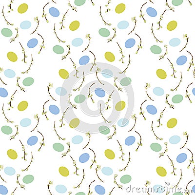 White pattern with cherry fower and easter egg. Vector Illustration