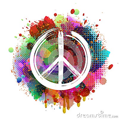 White Peace Hippie Symbol on colorful background Vector Illustration