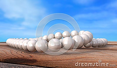 White pearls necklace on old grunge wooden table 3d render Stock Photo
