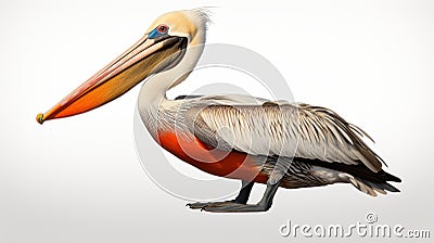 Photo-realistic Pelican On White Background With Vray Tracing Cartoon Illustration