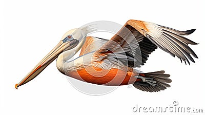 Realistic Pelican Flight Vector Illustration In Orange And Beige Stock Photo