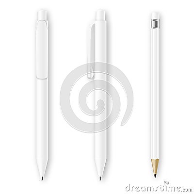 White pen and pencil vector mockups. Corporate identity branding stationery template Vector Illustration