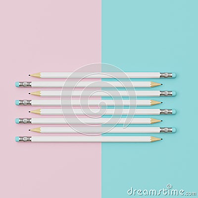 White Pencils Sorting on Pink and blue pastel paper background Stock Photo