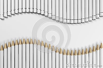 White pencils wave, top view Stock Photo