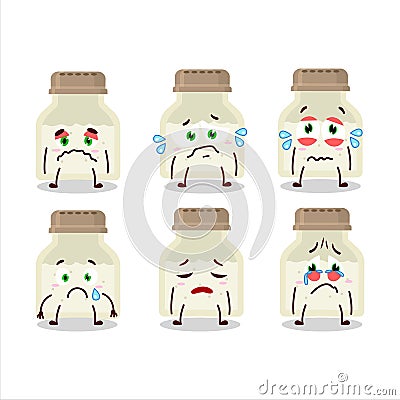 White pepper bottle cartoon character with sad expression Vector Illustration