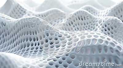 White perforated futuristic structure, abstract digital waves of AI mind, data surface texture background. Concept of technology, Stock Photo