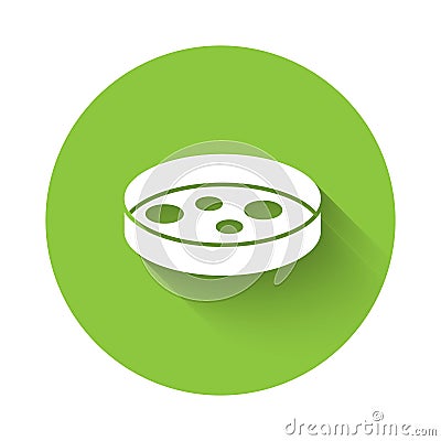 White Petri dish with bacteria icon isolated with long shadow. Green circle button. Vector Vector Illustration