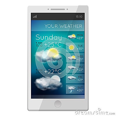 White phone with weather gadget Stock Photo
