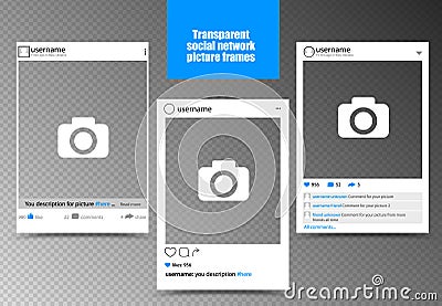 White photo frame for social network picture with transparent background. vector illustration Vector Illustration