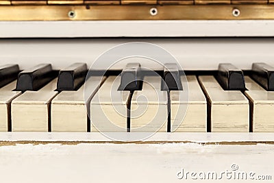 White pianoforte, front view instrument, musical instrument. lea Stock Photo