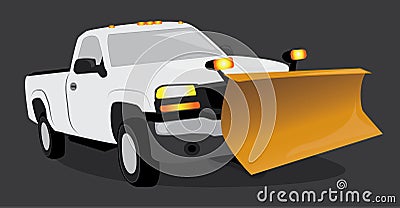 White pick up truck with snow plow Vector Illustration