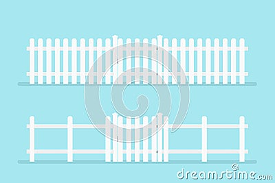 White picket fence with gate Vector Illustration