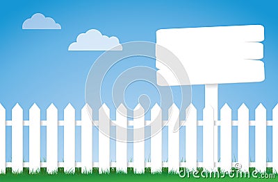 White picket fence with a sign Vector Illustration