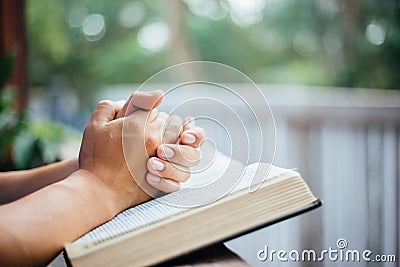 Read bible and praying . Stock Photo