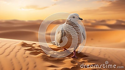 White Pigeon In The Desert: Layered Imagery With Subtle Irony Stock Photo