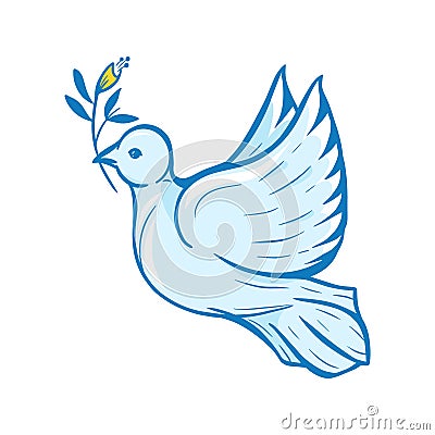 White Pigeon holding a small twig. Vector Illustration