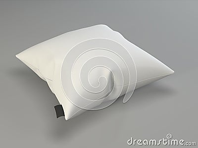 White pillow on a gray background. Mockup square pillow. White sofa cushion. 3d rendering Stock Photo