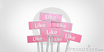 White and pink 3D Signposts indicators with LIKE text on white background Stock Photo