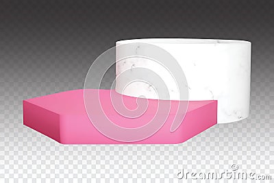 White and pink double podium composition. Vector marble pedestal with realistic stone texture. Graphic elements for Vector Illustration