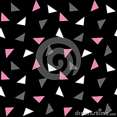 White pink gray triangles pattern on black background seamless v Vector Illustration