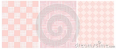 White and Pink Grid Vector Prints. Vector Illustration