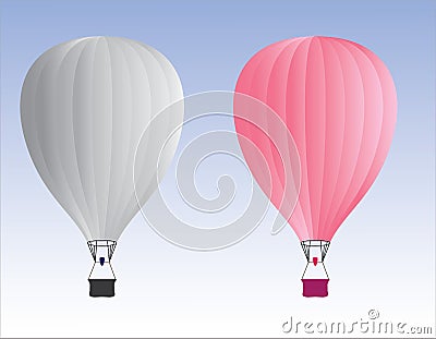 White and Pink hot air balloons flying in the sky Vector Illustration